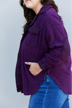Load image into Gallery viewer, Zenana Cozy in the Cabin Full Size Fleece Elbow Patch Shacket in Dark Plum

