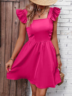 Square Neck Butterfly Sleeve A-Line Dress