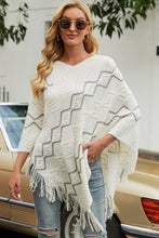 Load image into Gallery viewer, Pearl Trim V-Neck Fringe Hem Poncho

