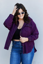 Load image into Gallery viewer, Zenana Cozy in the Cabin Full Size Fleece Elbow Patch Shacket in Dark Plum
