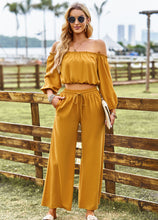 Load image into Gallery viewer, Off-Shoulder Blouse and Drawstring Waist Pants Set
