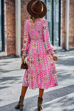 Load image into Gallery viewer, Patchwork Smocked Puff Sleeve Tiered Midi Dress
