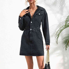 Load image into Gallery viewer, Buttoned Collared Neck Denim Mini Dress
