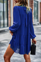 Load image into Gallery viewer, Tied Ruffle Collar Puff Sleeve Mini Dress
