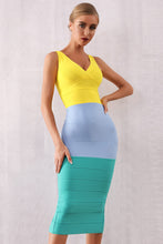 Load image into Gallery viewer, Color Block Surplice Bandage Dress
