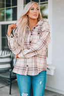 Plaid Button Down Collared Shirt Jacket with Pockets