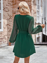 Load image into Gallery viewer, Tied Swiss Dot Long Sleeve Mini Dress
