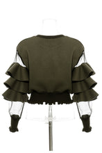 Load image into Gallery viewer, GAWQO Layered Ruffle Mesh Sleeve Spliced Top

