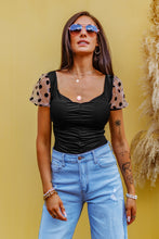 Load image into Gallery viewer, Polka Dot Mesh Puff Sleeve Spliced Bodysuit
