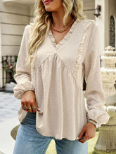 Load image into Gallery viewer, Swiss Dot Frill Trim V-Neck Bodydoll Top
