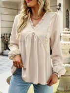 Swiss Dot Frill Trim V-Neck Bodydoll Top