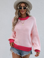 Contrast Dropped Shoulder Ribbed Trim Sweater DIBS 079
