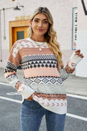 Geometric Dropped Shoulder Round Neck Sweater