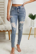 Judy Blue Destroyed Lace Patch Skinny Jeans | DIBS LACE