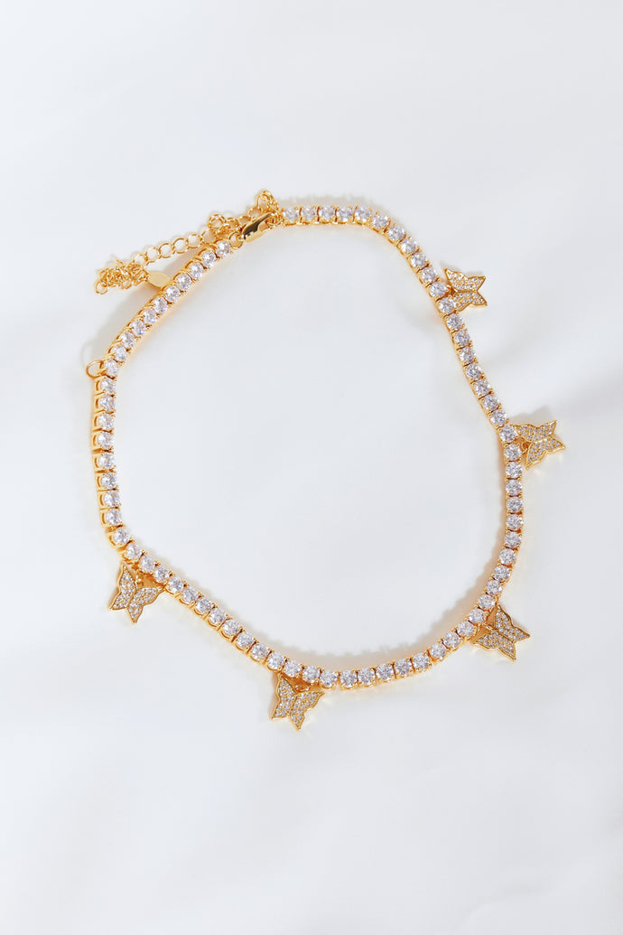 GNJ MANUFACTURING Rhinestone Butterfly Chain Necklace
