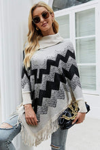 Load image into Gallery viewer, Chevron Mock Neck Fringe Hem Poncho
