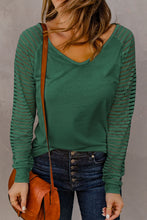 Load image into Gallery viewer, Sheer Striped Raglan Sleeve V-Neck Top
