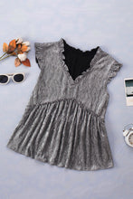 Load image into Gallery viewer, Frill Trim V-Neck Metallic Blouse
