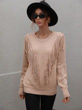 Load image into Gallery viewer, Fringe Detail Ribbed Trim Sweater
