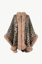 Load image into Gallery viewer, Animal Print Faux Fur Trim Poncho Jacket
