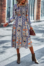Load image into Gallery viewer, Patchwork Smocked Puff Sleeve Tiered Midi Dress
