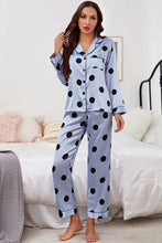 Load image into Gallery viewer, Satin Button-Up Lapel Collar Top and Pants Pajama Set
