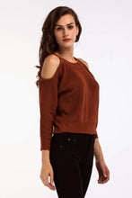 Load image into Gallery viewer, Double Take Round Neck Cold-Shoulder Ribbed Sweater
