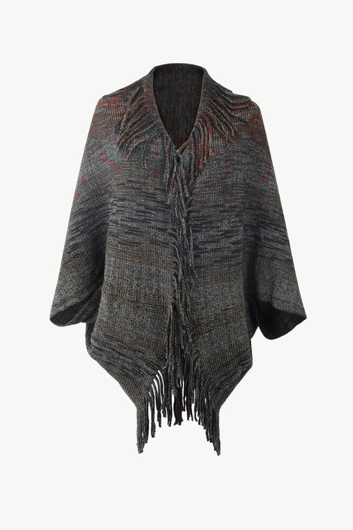 Heathered Open Front Fringed Poncho