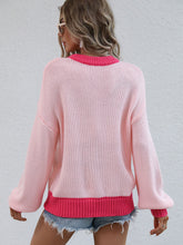 Load image into Gallery viewer, Contrast Trim Drop Shoulder Pullover Sweater
