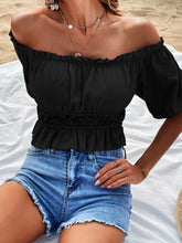 Load image into Gallery viewer, Off-Shoulder Frill Trim Peplum Top
