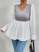 Load image into Gallery viewer, Contrast Flounce Sleeve V-Neck Blouse
