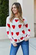 CY Fashion Full Size Heart Pattern Distressed Knit Top