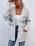 Fair Isle Snowflake Pattern Cardigan with Pockets