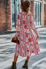 Load image into Gallery viewer, Patchwork Smocked Puff Sleeve Tiered Midi Dress
