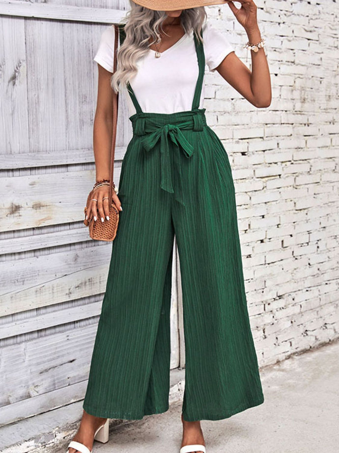Wide Leg Tie Bow Detailed High Waist Overalls
