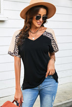 Load image into Gallery viewer, Leopard Sleeve Side Slit Tee-Shirt

