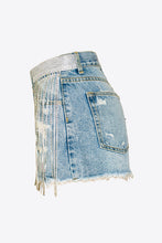 Load image into Gallery viewer, Full Size Rhinestone Frayed Hem Denim Shorts
