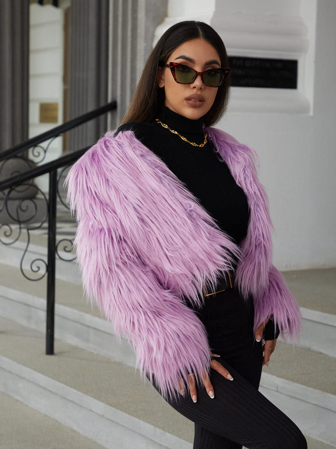 Open Front Faux Fur Cropped Jacket