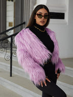 Open Front Faux Fur Cropped Jacket