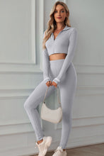 Load image into Gallery viewer, Zip Up Cropped Top and Leggings Yoga Set

