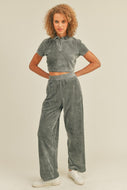 Kimberly C Full Size Cropped Polo Shirt and Wide Leg Pants Set
