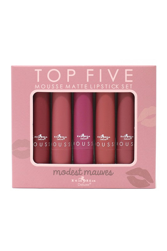Italia Deluxe Top Five Mousse Matte Lipstick Set in Modest Mauves | DIBS MODEST