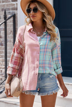 Load image into Gallery viewer, Plaid Color Block Textured Drop Shoulder Shirt Jacket
