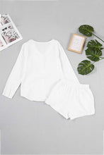 Load image into Gallery viewer, Textured Notched Neck Top and Slit Shorts Lounge Set

