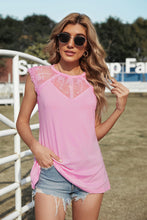 Load image into Gallery viewer, Lace Yoke Round Neck Tank

