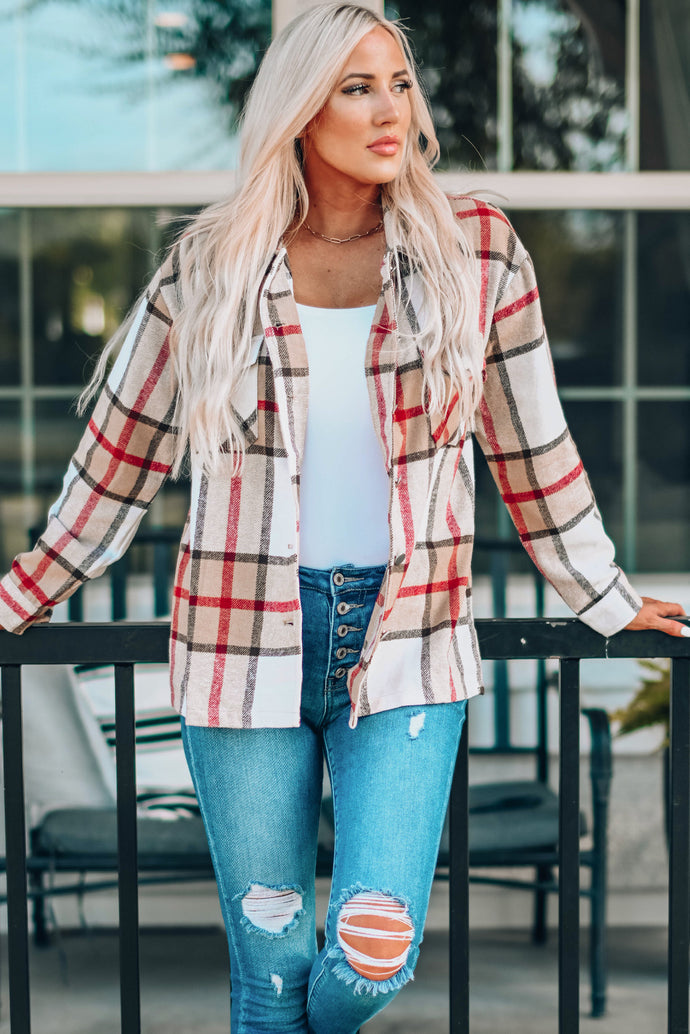 Plaid Button Down Shirt Jacket with Breast Pockets