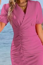 Load image into Gallery viewer, Surplice Neck Ruched Puff Sleeve Dress
