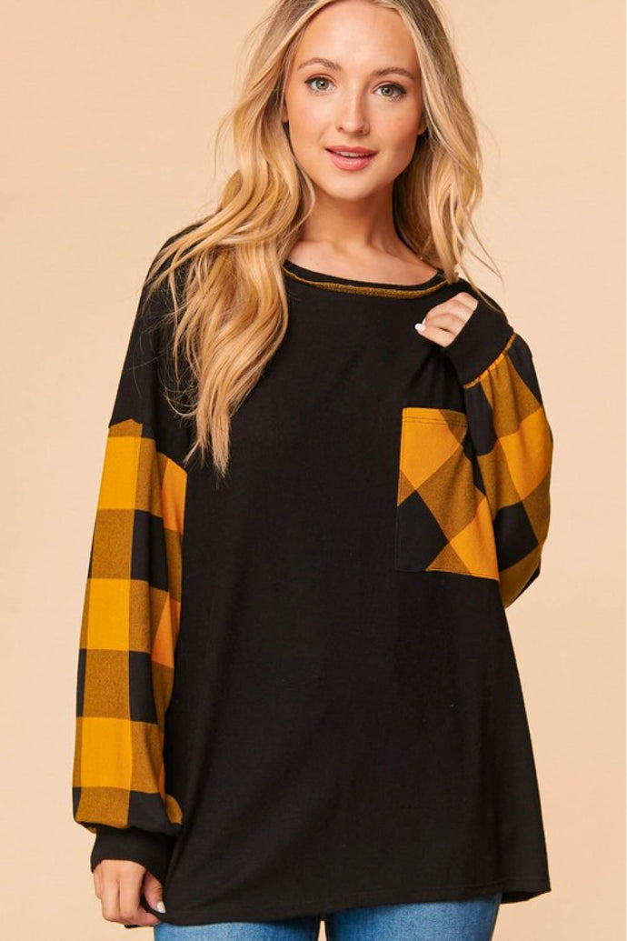 Haptics Full Size Plaid Dropped Shoulder Sweatshirt