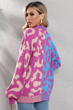 Load image into Gallery viewer, Leopard Button Front Ribbed Trim Cardigan
