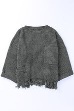 Load image into Gallery viewer, Distressed Rib-Knit Sweater with Breast Pocket
